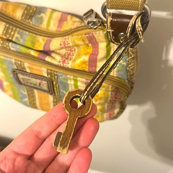 Fossil Striped Crossbody Purse Y2K Floral Fabric Bag - Picture 4 of 6